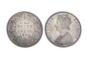 India, British India, Victoria Empress, Silver Rupee, 11.66grms, 1890, GK#566, C2/I, "B" Incused, Minted at Bombay,...