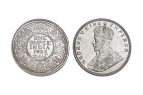India, British India, George V, Silver Rupee, 11.66grms, 1922, GK#1044, Minted at Bombay, Uncirculated, Very Scarce.