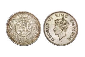India, British India, George VI, Silver Rupee, 11.66grms, 1938, GK#1254, A/I, No Dot Type, Minted at Bombay, Reverse...