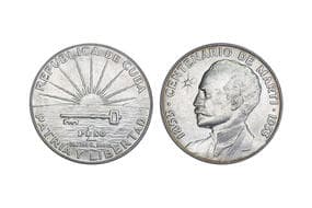 Cuba, 1 Peso, Silver (.900), 26.73grms, 1953, Commemorating 100th Birth Anniversary of José Martí, Obv. Design based...