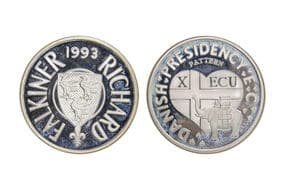 Denmark, 10 ECU, Silver, 23.3grms (.900), 1993, Obv. Shows the coat of arms / heraldic design with lettering "DANISH...