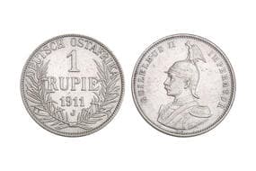 German East Africa, William II (1888-1918), Silver Rupie, 11.30grms, 1910, Minted at Hamburg, Obv- Helmeted half-length...