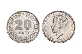 Commissioners Of Currency Malaya, George VI (1936-1952), Silver 20 Cents, 5.50grms, 1939, Obv. Crowned bust facing...