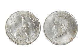 Paraguay, 300 Guaraníes, Silver (.720), 26.7grms, 1973, Commemorative issue for 4th term of president Stroessner, Obv....