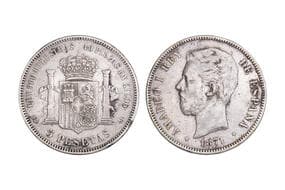 Spain, Amadeo I (1871-1873), Silver 5 Pesetas, 24.60grms, 1871, Obv. Head of King Amadeo I facing left, Rev. Crowned...