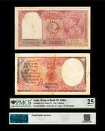 India, British India, George VI, Two Rupees, 1949, Signed by C. D. Deshmukh, Pick#17c, KJ&RR#42.3, PMCS VF 25, S/N H69...
