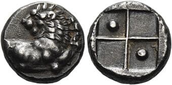Tauric Chersonesus, Chersonesus Hemidrachm circa 386-338, AR 12 mm, 2.77 g. Lion forepart leaping r., head reverted....