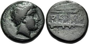 Thessaly, Kings of Elimiotis, Derdas II, circa 380 Chalkous circa 380, Æ 15 mm, 4.46 g. Laureate head of young Apollo...