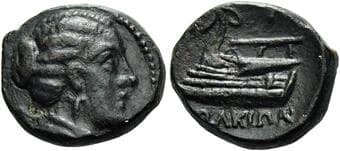 Thessaly, Iolkos Chalkous circa 352-344, Æ 13 mm, 2.26 g. Head of Artemis Iolkia r., quiver over shoulder. Rev....