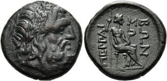 Thessaly, Perrhaebi Trichalkon late II-ealry I century BC , Æ 19 mm, 7.67 g. Bearded head of Zeus r., wreathed with...