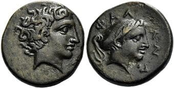 Thessaly, Phalanna Dichalkon circa III century BC, Æ 16 mm, 3.9 g. Youthful male head r., its hair unruly. Rev....