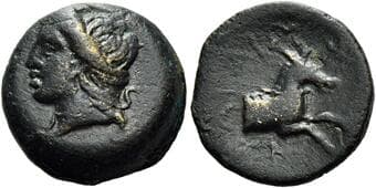 Thessaly, Pharos Chalkous circa IV century BC, Æ 15 mm, 2.86 g. Young male head l., wearing a wide head band binding...