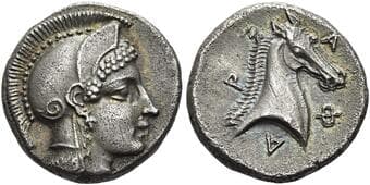 Thessaly, Pharsalus Hemidrachm circa 424-404, AR 15 mm, 3.16 g. Helmeted head of Athena r. Rev. Φ – A – P – Σ...