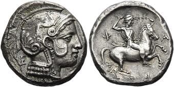 Thessaly, Pharsalus Drachm circa 400-370, AR 19 mm, 5.91 g. Head of Athena r., weaing Attic helmet decorated with...