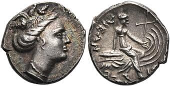 Euboea, Histiaia Tetrobol circa III-II century BC, AR 15 mm, 2.33 g. Head of nymph Histiaia r., wreathed with grapes....