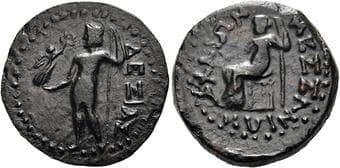 Messenia, Messene Achaean League. Tetrachalkon circa 180-146, Æ 20 mm, 5.55 g. Zeus standing l., holding Nike in...