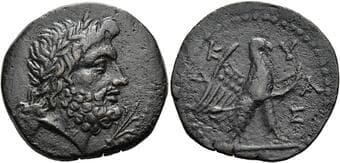 Crete, Cnossus Bronze, magistrate Kydas circa 40-30, Æ 28 mm, 11.46 g. Laureate head of Zeus r.; in r. field,...