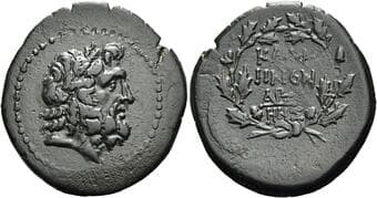 Pontus, Kamos Bronze 40-39, Æ 24 mm, 4.62 g. Head of Zeus r., wearing oak wreath. Rev. ΚΑΜ/ΗΝOΝ monogram/ ΗΝΣ...