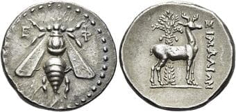 Ionia, Ephesus Drachm circa 202-133, AR 19 mm, 4.12 g. E – Φ Bee seen from above. Rev....