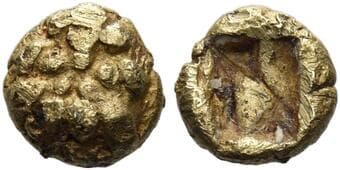 Ionia, Miletus 1/24 stater circa 600-550, EL 6 mm, 0.63 g. Facing lion head. Rev. Incuse square. Hilbert M14 (unlisted...