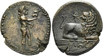 Ionia, Miletus Bronze circa I century BC, Æ 20 mm, 4.76 g. Statue of Apollo of Didyma r., holding small stag and bow....