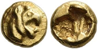 Ionia, Phocaea Myshemihecte circa 600-580, EL 6 mm, 0.65 g. Head of griffin r. Rev. Incuse square. Bodenstedt E1, T3...