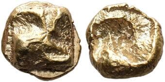 Ionia, Uncertain mint 1/24 stater circa 600-550, EL 9 mm, 0.64 g. Raised swastika pattern. Rev. Incuse square punch....