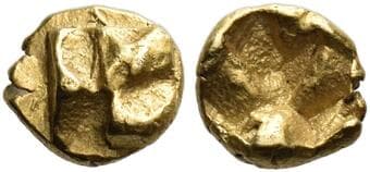 Ionia, Uncertain mint 1/48 stater circa 600-550, EL 7 mm, 0.29 g. Svastika. Rev. Incuse square punch. Traité 238 and...