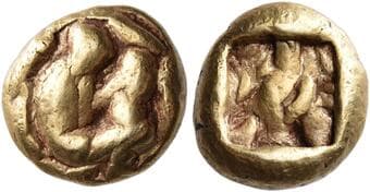 Islands off Ionia, Samos 1/12 of stater 600-550, EL 10 mm, 2.82 g. Lion's head l. Rev. Incuse. SNG Kayhan 635 (these...