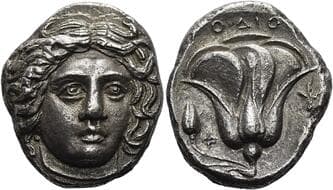 Islands off Caria, Rhodes Tetradrachm circa 404-385, AR 25 mm, 14.68 g. Head of Helios facing slightly r. Rev. POΔION...