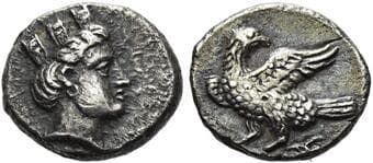 Bactria, Pre-Seleucid Era Obol, Uncertain ruler and mint circa 305-294, AR 8 mm, 0.62 g. Head of Cybele or Tyche r.,...