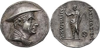 Kings of Bactria. Antimachus I, circa 185 – 160 Tetradrachm circa 185-160, AR 32 mm, 17.03 g. Diademed and draped...