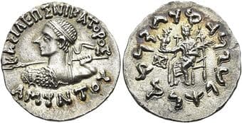 Kings of Bactria. Amyntas, 80 – 65 Drachm circa 80-65, AR 19 mm, 2.53 g. BAΣIΛEΩΣ NIKATOPOΣ AMYNTOY Diademed and...