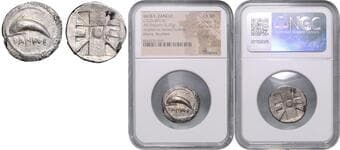 ANCIENT COINS SICILY, ZANCLE Drachm (520 - 493 BC), Sicily, Zancle, HGC 766 NGC Ch XF , edge chip | odštípnutý...