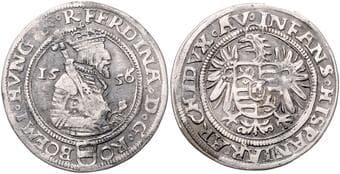 HOUSE OF HABSBURG FERDINAND I (1526 - 1564) 1/4 Thaler, 1556, Jachymov, 7g, Hal 136 VF | VF FERDINAND I. (1526 -...
