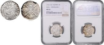 HOUSE OF HABSBURG FERDINAND I (1526 - 1564) 6 Kreuzer, b. l. , Hall, Mark 1642 NGC MS 62 FERDINAND I. (1526 -...