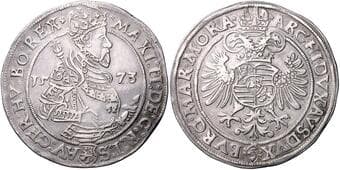 HOUSE OF HABSBURG MAXIMILIAN II (1564 - 1576) 1 Thaler, 1573, Jáchymov, 28,73g, Hal 228 VF | VF MAXMILIÁN II....
