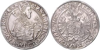HOUSE OF HABSBURG MAXIMILIAN II (1564 - 1576) 60 Kreuzer, 1569, Praha, 24,57g, Hal 172 about EF | about EF ...