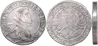 HOUSE OF HABSBURG RUDOLF II (1576 - 1612) 2 Thaler, 1608, Kutná Hora, 58,4g, Hal 365 VF | VF , drobné hranky,...