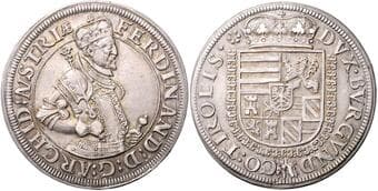 HOUSE OF HABSBURG ARCHDUKE FERDINAND (1564 - 1595) 1 Thaler Archduke Ferdinand (1564 - 1595), b. l. , Hall, 28,6g,...