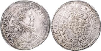 HOUSE OF HABSBURG FERDINAND II (1617 - 1637) 1 Thaler, 1624, Brno, 28,82g, Dav 875 about EF | about EF FERDINAND...