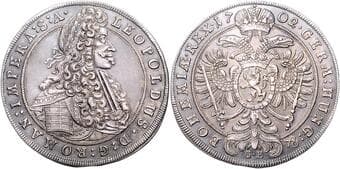 HOUSE OF HABSBURG LEOPOLD I (1657 - 1705) 1 Thaler, 1702, Praha, 28,54g, Dav 1006 EF | EF LEOPOLD I. (1657 -...