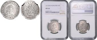 HOUSE OF HABSBURG LEOPOLD I (1657 - 1705) VI Kreuzer, 1673, KB, Husz 1450 NGC MS 64 LEOPOLD I. (1657 - 1705) VI...