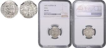 HOUSE OF HABSBURG LEOPOLD I (1657 - 1705) 3 Kreuzer, 1692, Hall, Her 1438 NGC MS 65 LEOPOLD I. (1657 - 1705) 3...