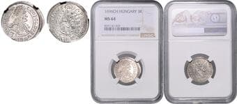 HOUSE OF HABSBURG LEOPOLD I (1657 - 1705) 3 Kreuzer, 1696, C H Bratislava, Husz 1478 NGC MS 64 LEOPOLD I. (1657 -...