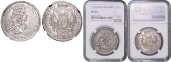 HOUSE OF HABSBURG JOSEPH I (1705 - 1711) 1/2 Thaler (overstrike 1909 to 1910), 1710/1709, KB, Husz 1576 NGC MS 62 ...