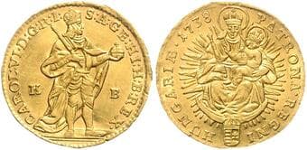 HOUSE OF HABSBURG CHARLES VI (1711 - 1740) 1 Ducat, 1738, KB, 3,48g, Husz 1586 EF | EF , mírně zvlněný |...