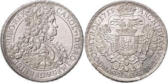 HOUSE OF HABSBURG CHARLES VI (1711 - 1740) 1 Thaler, 1713, Wien, 28,4g, Dav 1035 about UNC | about UNC , vlasové...