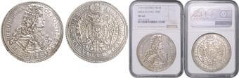 HOUSE OF HABSBURG CHARLES VI (1711 - 1740) 1 Thaler, 1714, Vratislav, Dav 1090 NGC MS 62 | Mimořádný exemplář!...