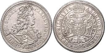 HOUSE OF HABSBURG CHARLES VI (1711 - 1740) 1 Thaler, 1714, Vratislav, 28,46g, Her 402 EF | EF , rysky v ploše |...